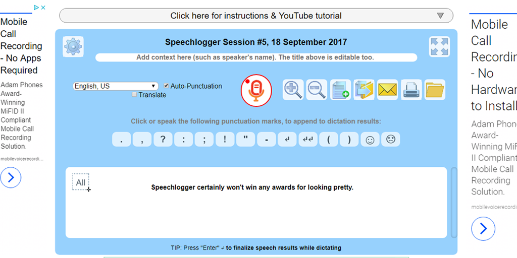dictation software - speechlogger demo