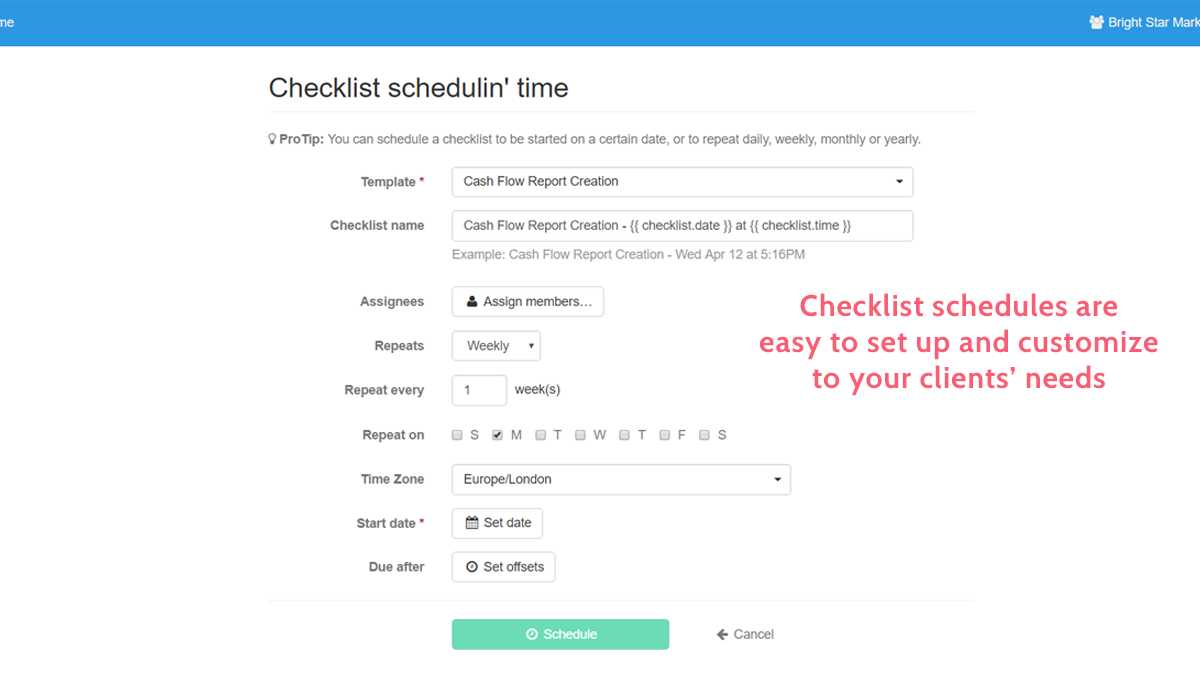 document client processes schedule checklists