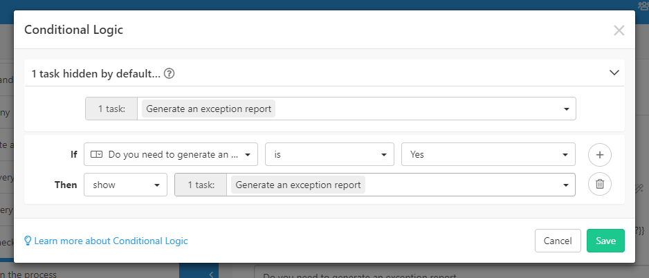 exception report conditional logic