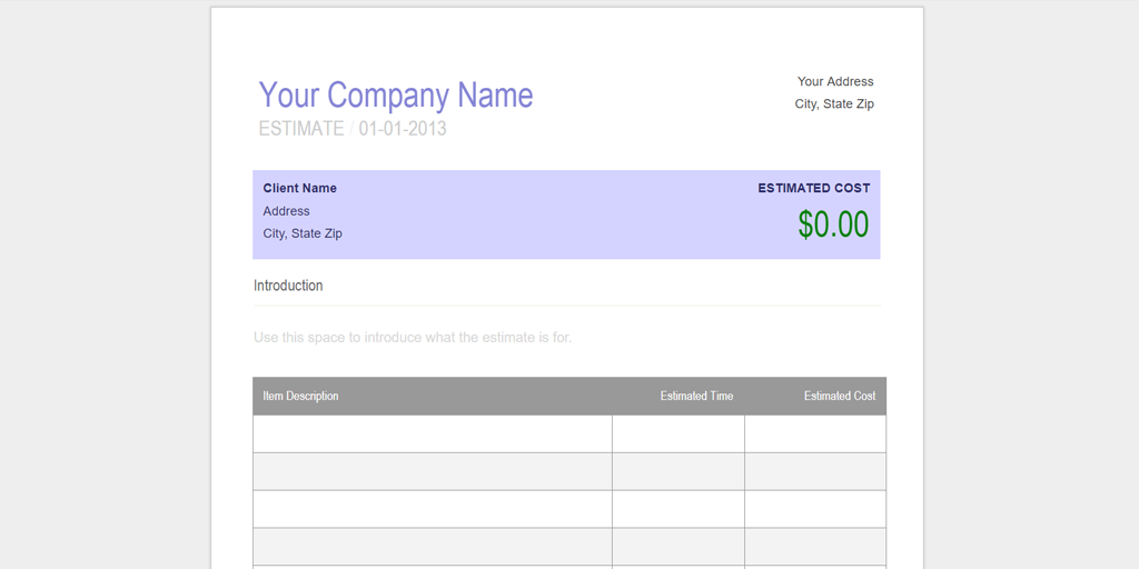 free estimate template - cashboard estimate