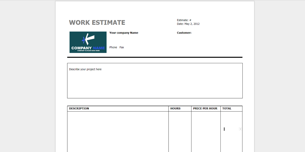 free estimate template - hloom estimate 1