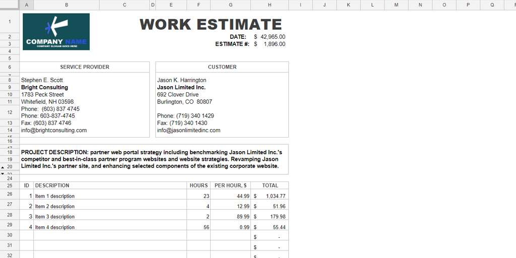 free estimate template - hloom excel work estimate