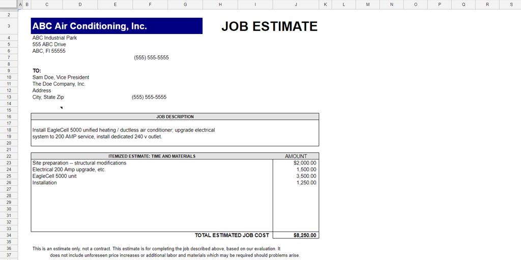 free estimate template - quotetemplates job estimate template