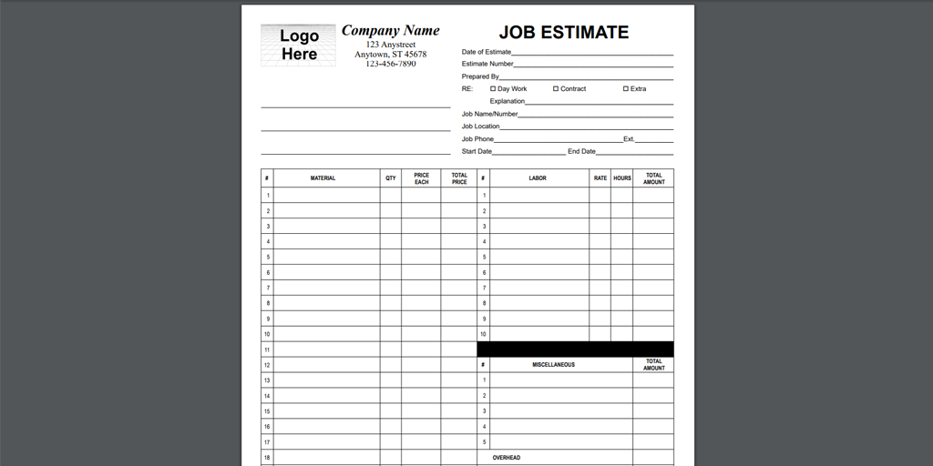 free estimate template - template trove job estimate template