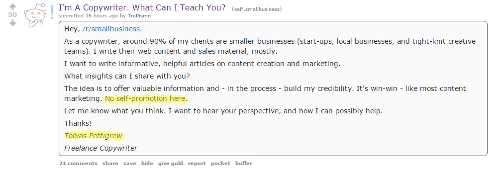Reddit Self-Promotion