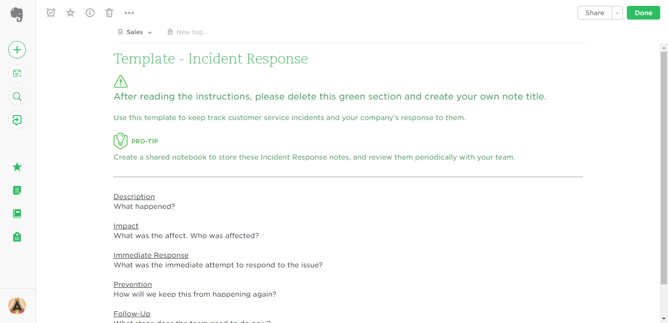 incident response evernote template