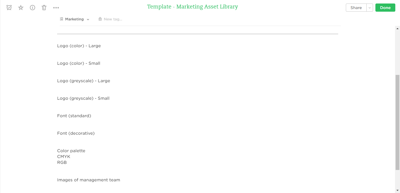 marketing asset library evernote templates