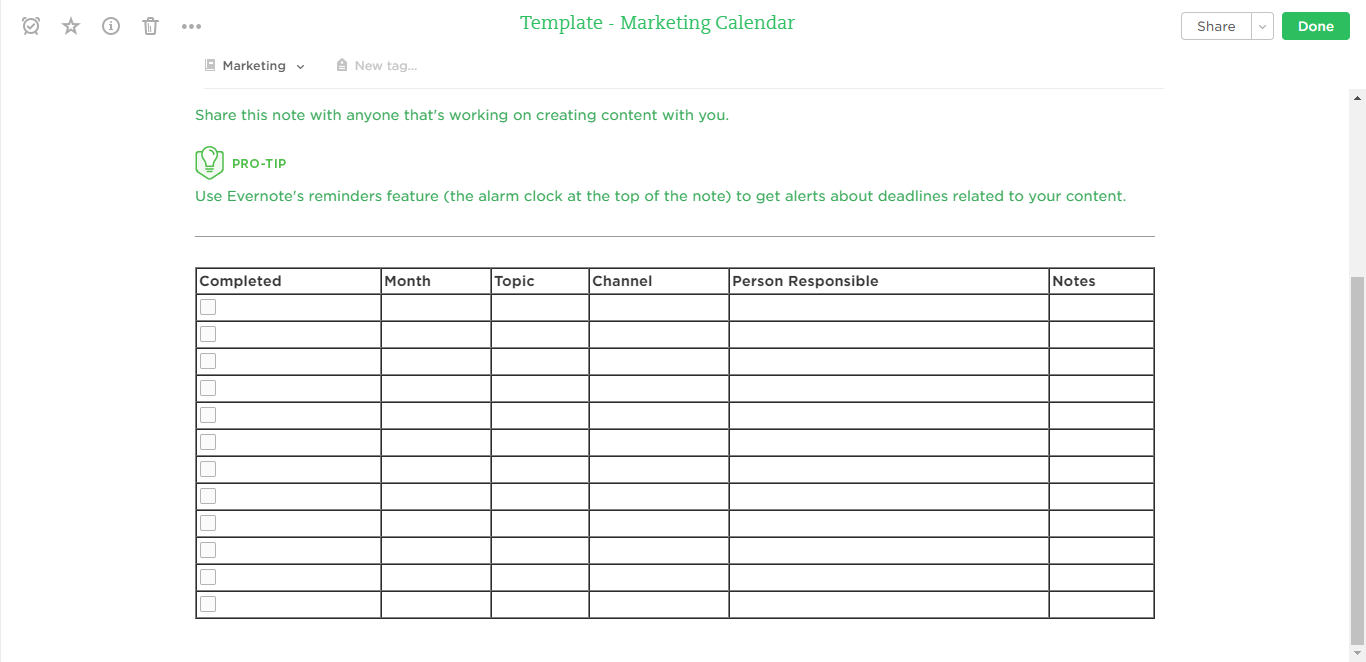 marketing calendar evernote templates