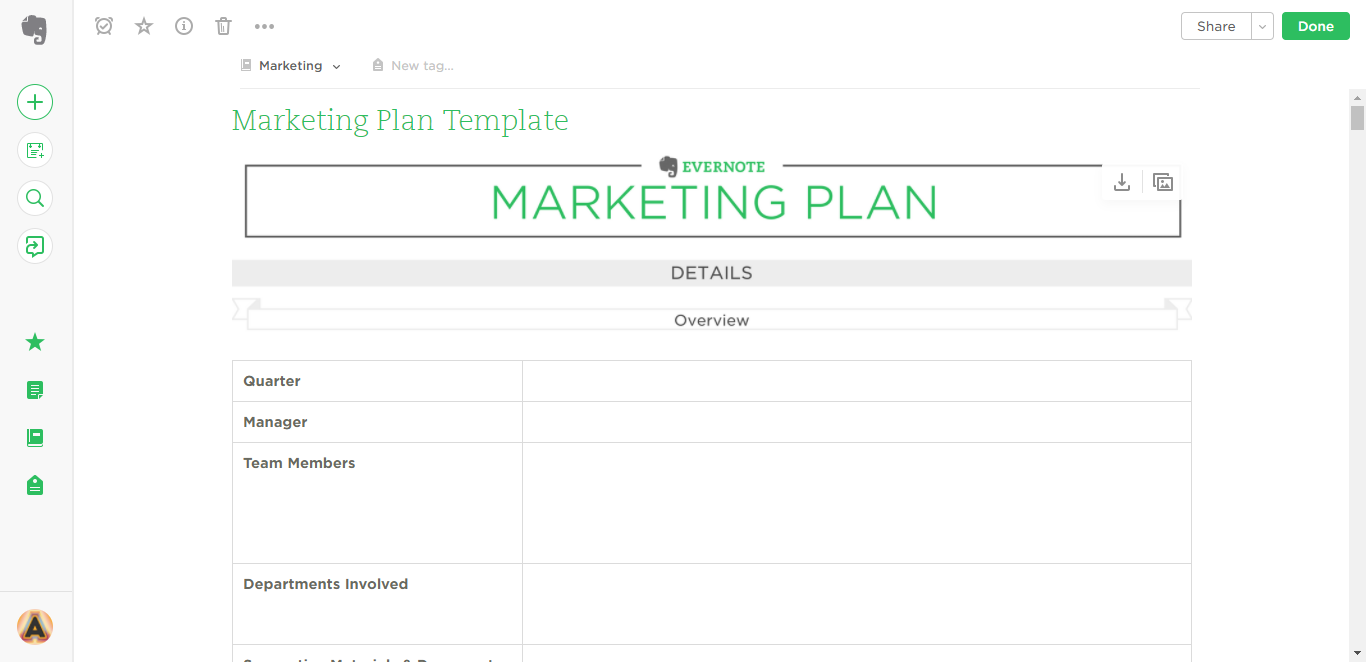 marketing plan evernote templates