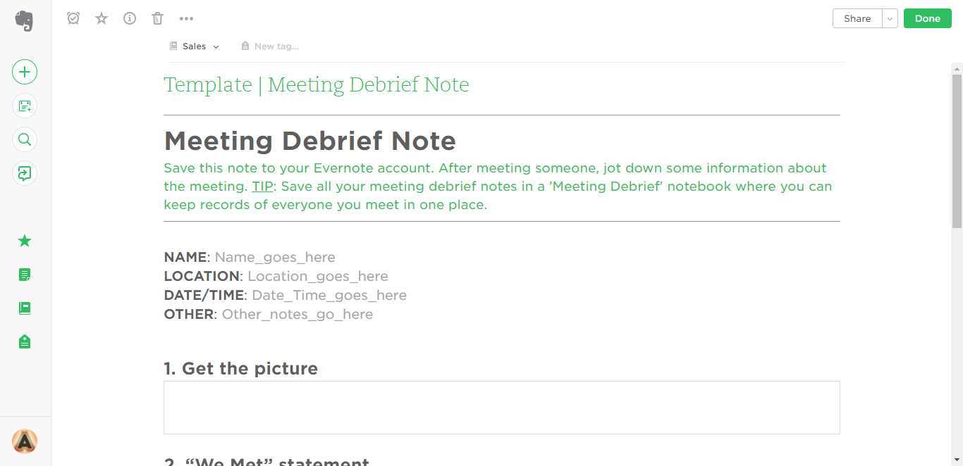 meeting debrief evernote templates