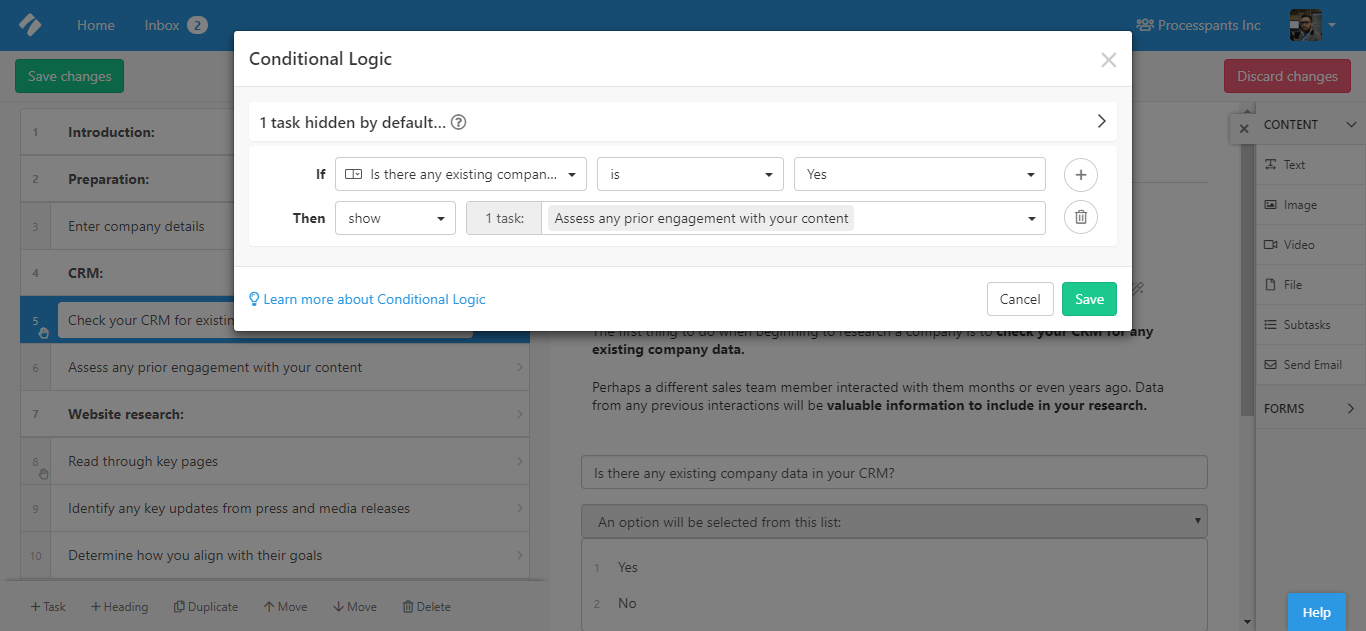 process flexibility conditional logic edit