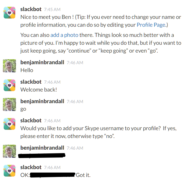 Slack user onboarding process