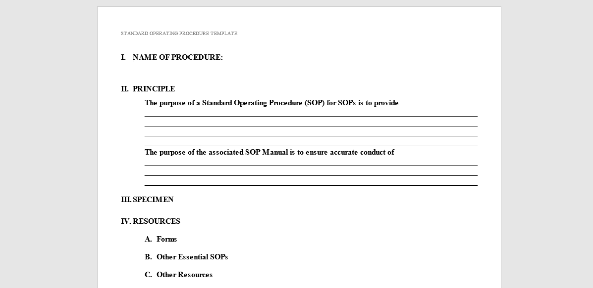 example sop standard operating procedure templates