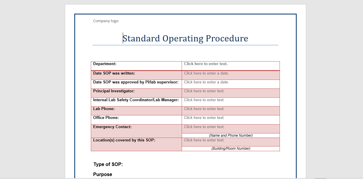 standard operating procedure samples
