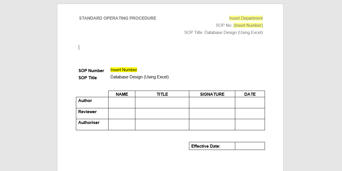 standard operating procedure template sop template