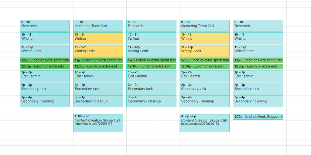 timeline template - google calendar