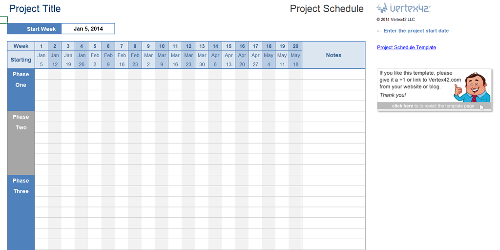 timeline template - project schedule vertex42