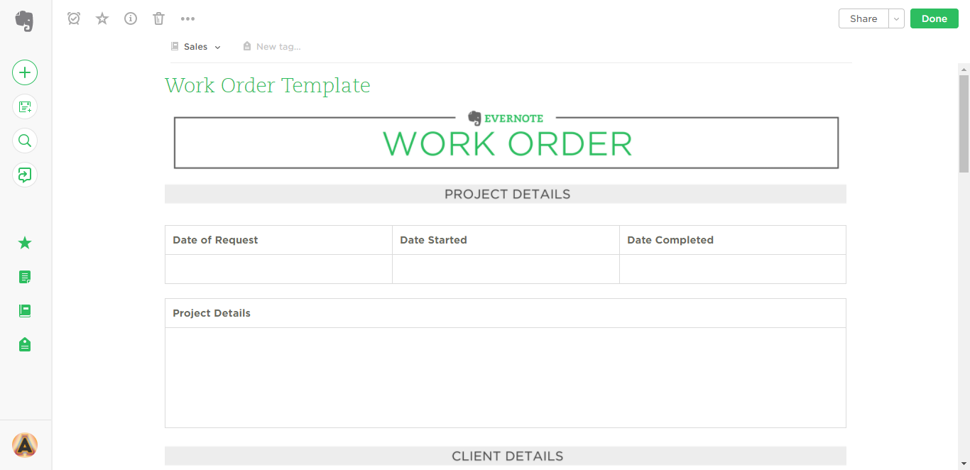 work order evernote templates