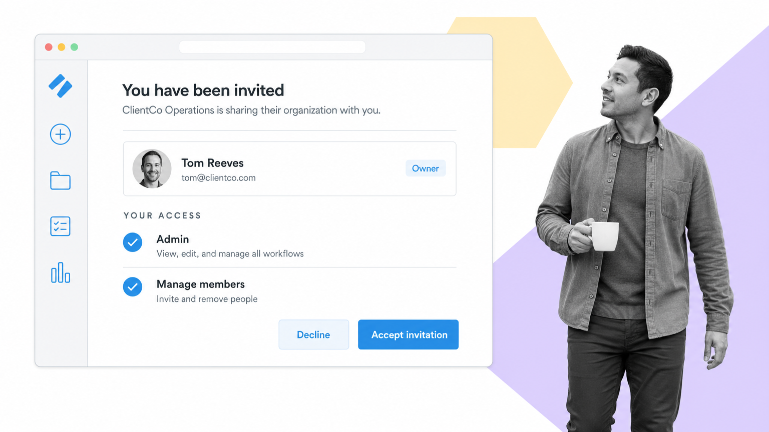 accept an invitation to join a clients Process Street organization as admin