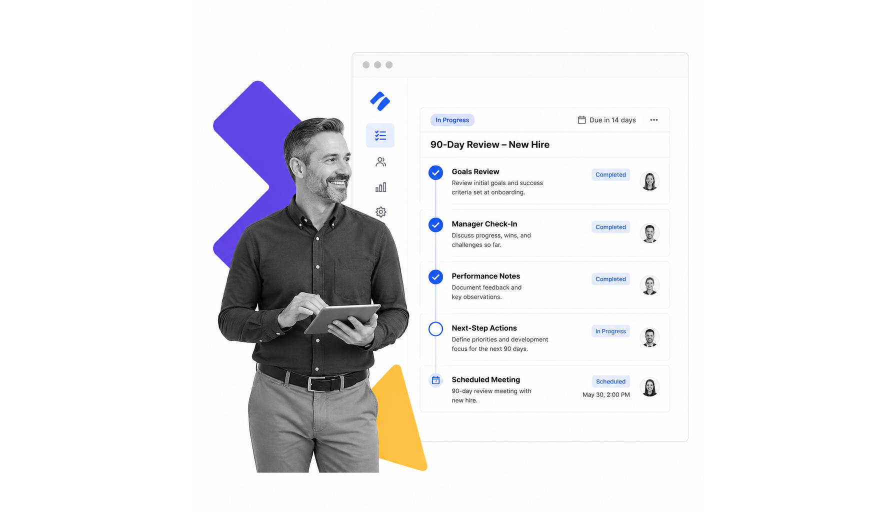 Process Street onboarding workflow illustration for 90-day onboarding email template