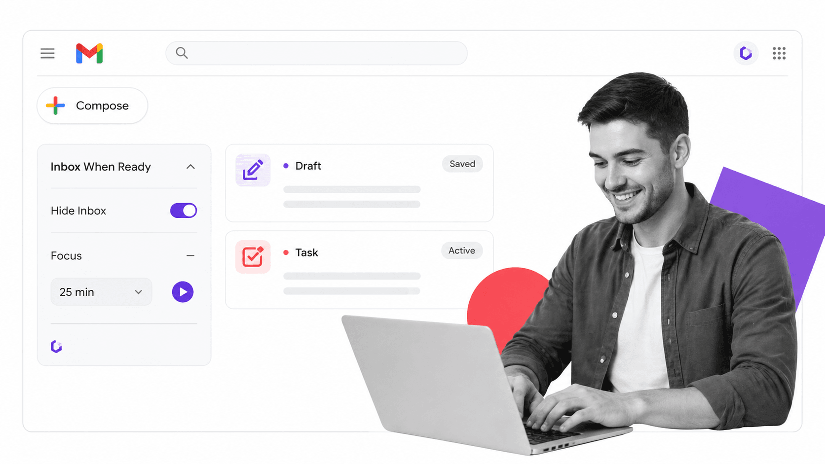 Illustration of focused Gmail work with the inbox hidden to reduce distraction and interruption