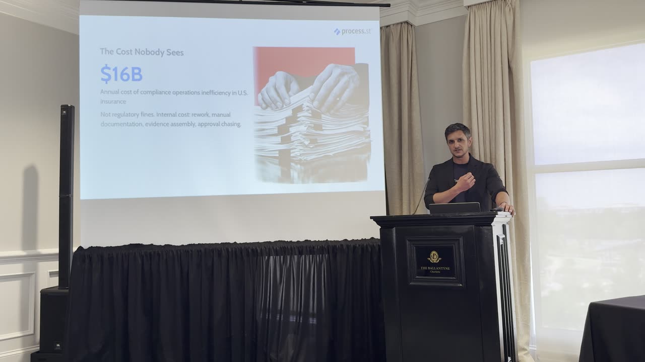 Vinay Patankar at IRES 2026 presenting the $16 billion annual cost of compliance operations inefficiency in U.S. insurance