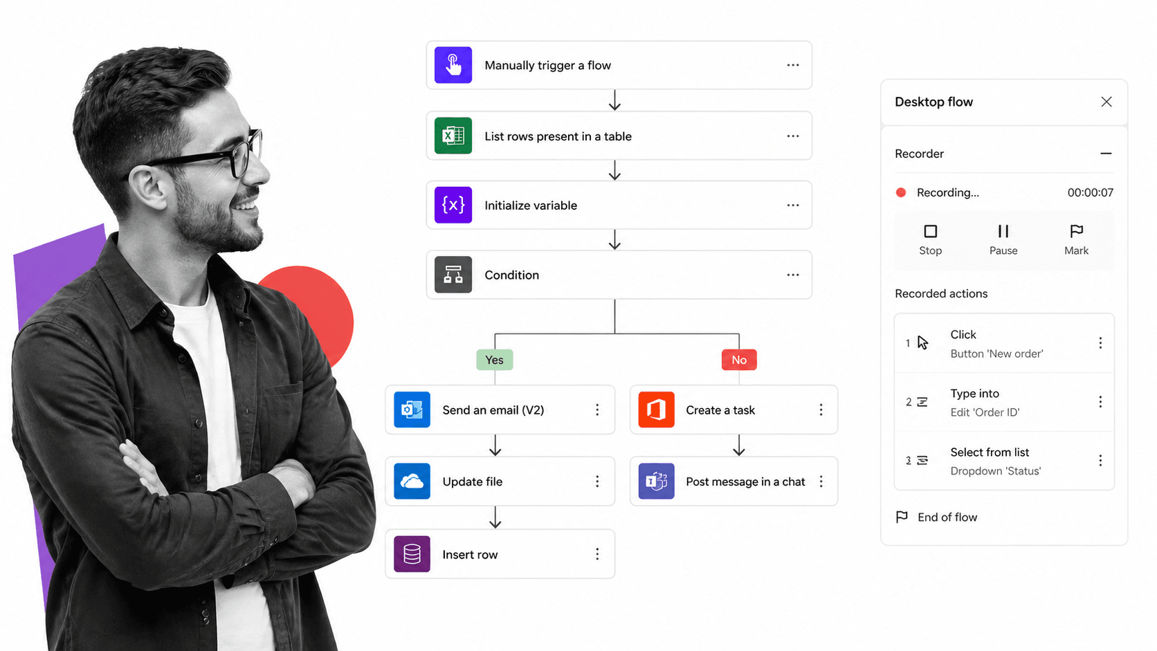 Microsoft Power Automate flow designer with connector tiles