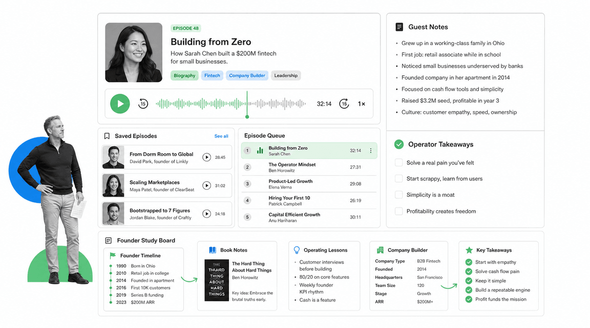 Founders podcast recommendation interface