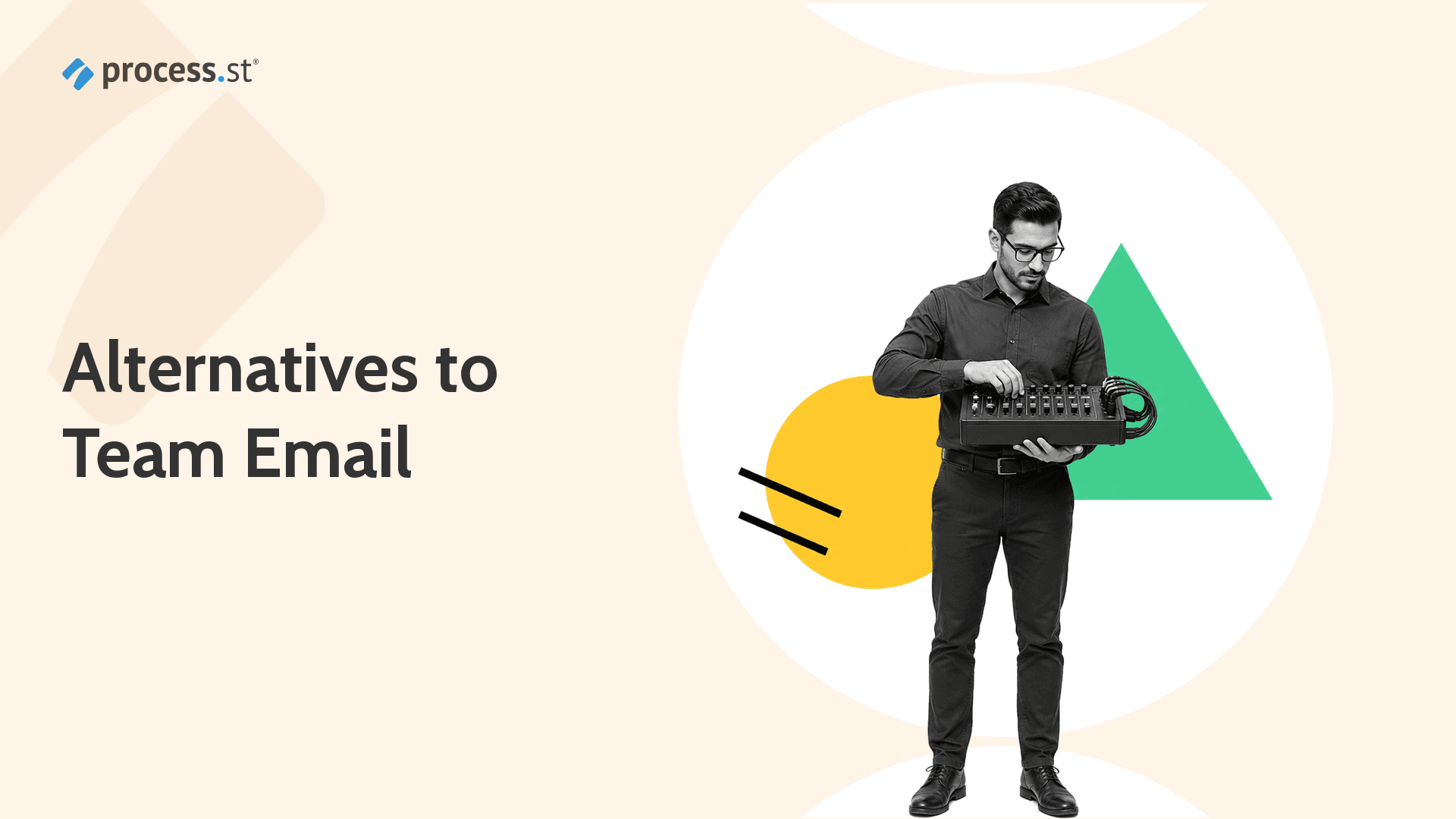 Black-and-white operations manager adjusting a routing console for team email alternatives