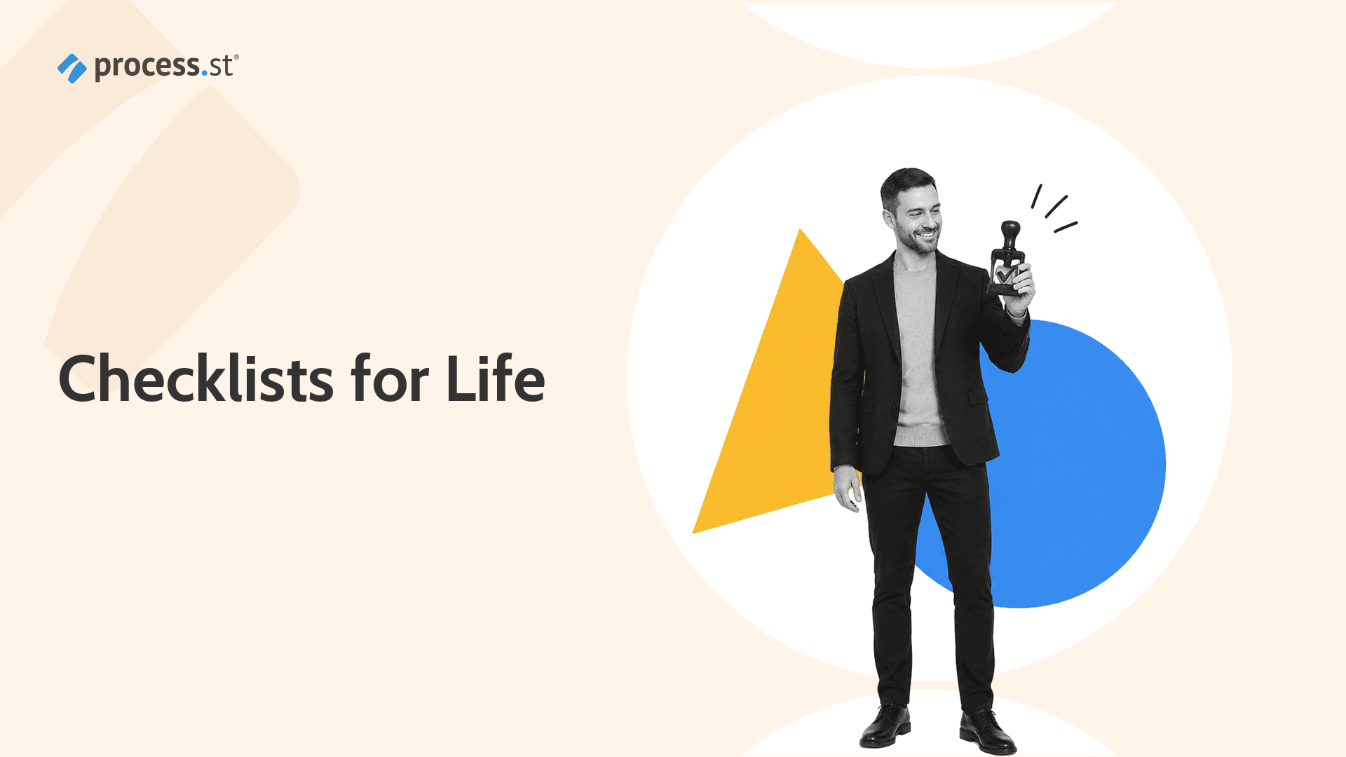 Black and white person holding a checkmark stamp for life checklist templates