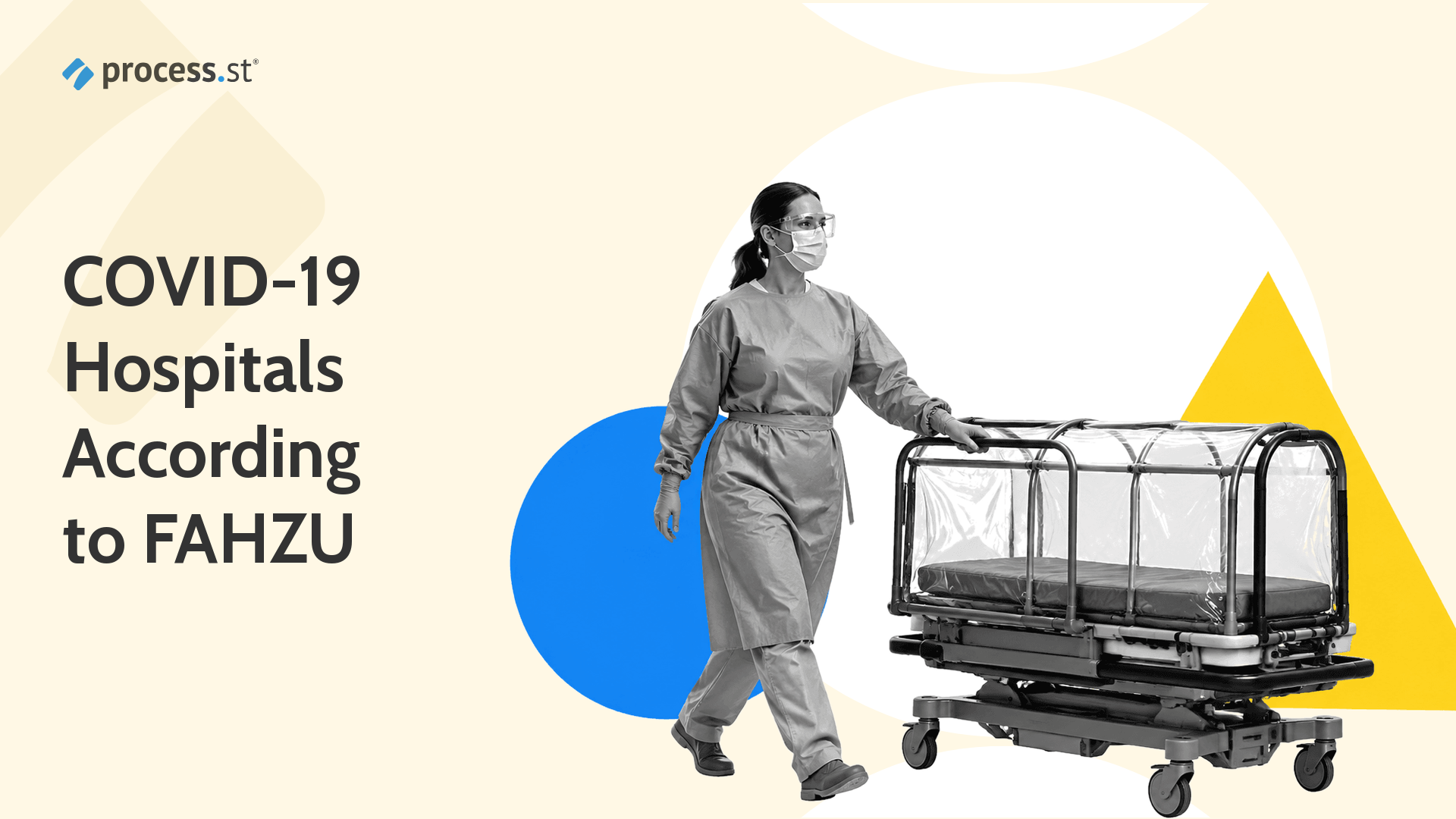 Hospital infection-control nurse guiding an isolation transport gurney for COVID-19 procedures