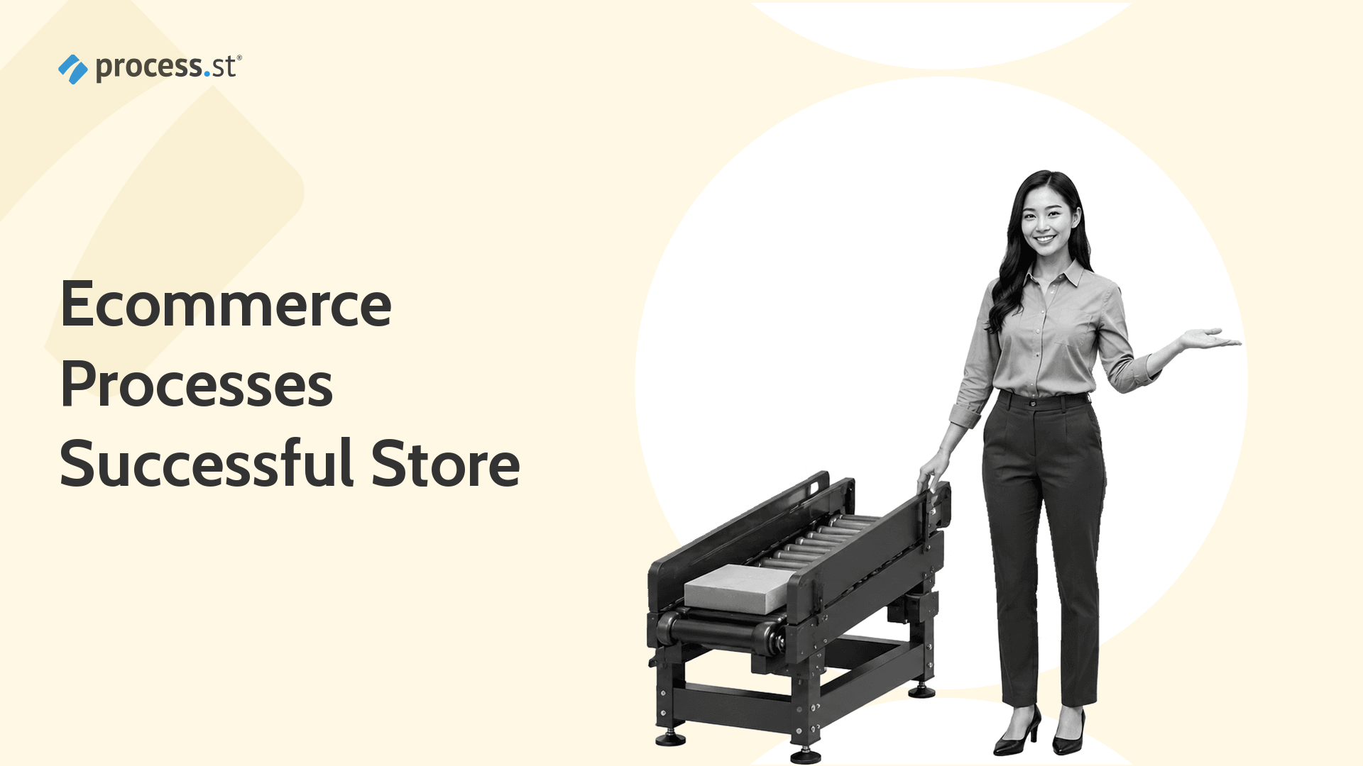 Black and white ecommerce operations manager presenting a miniature fulfillment conveyor for ecommerce processes.