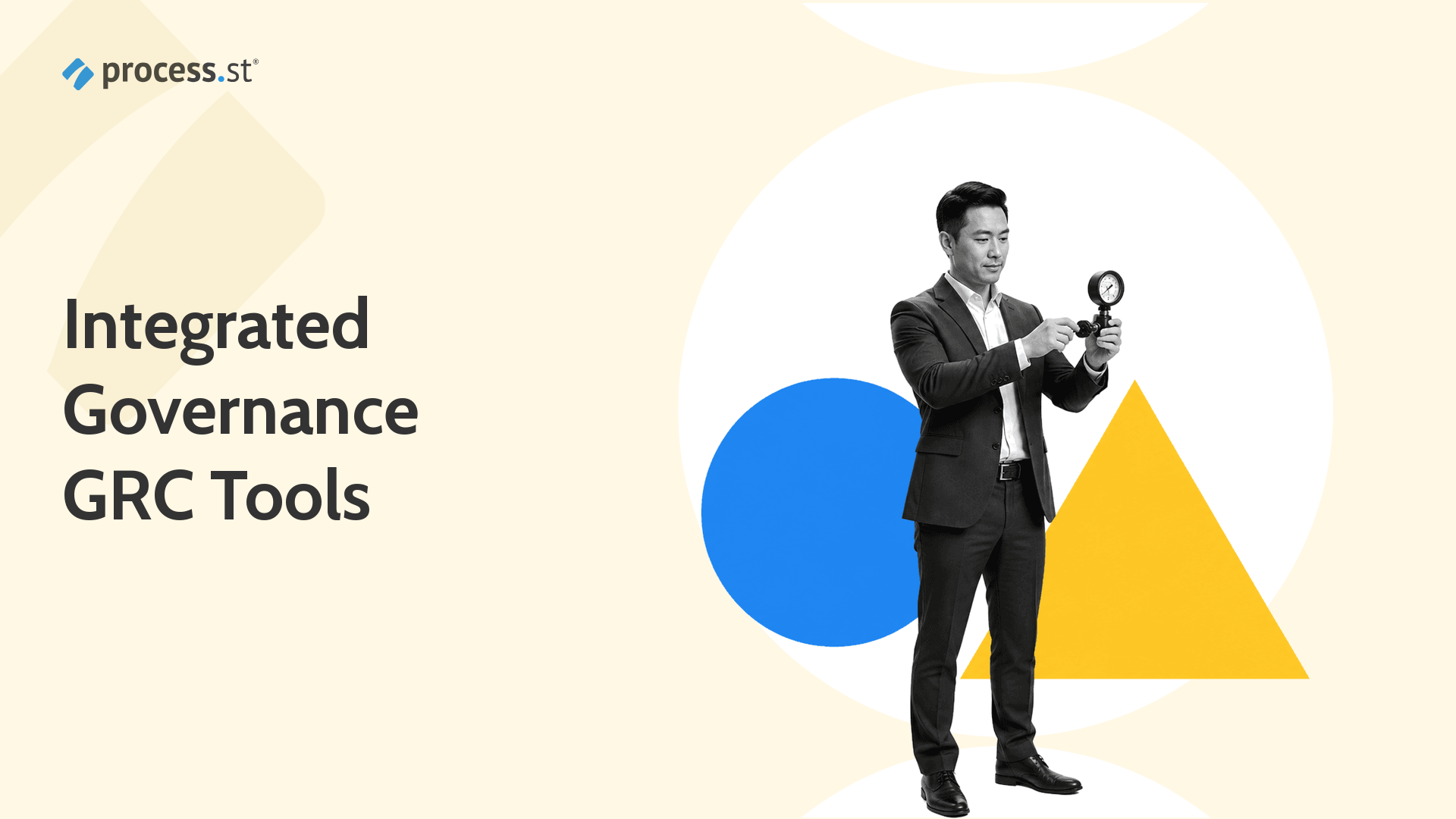 Compliance operations leader calibrating a gauge for integrated governance GRC tools