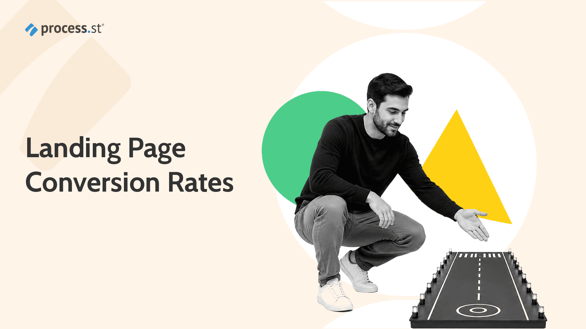 Conversion strategist beside a miniature runway model for landing page conversion rates