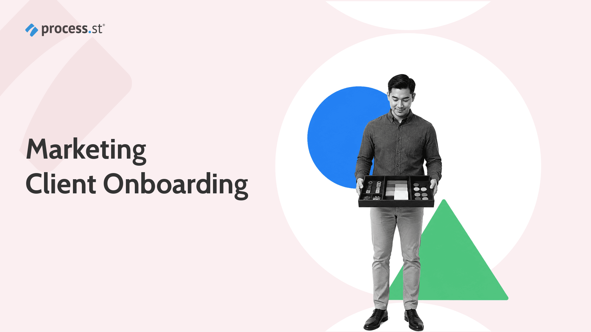 Agency operations lead holding a client launch kit for a marketing onboarding workflow