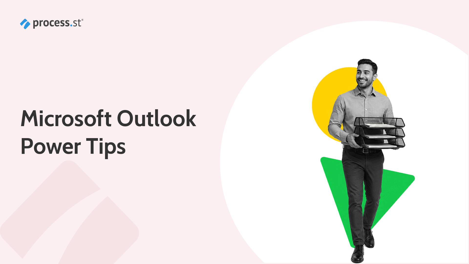 Microsoft Outlook tips header showing a person carrying an organized inbox tray