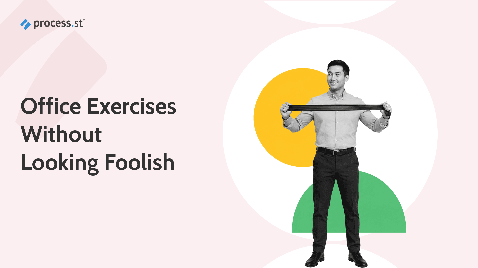 Office worker stretching a resistance band for discreet office exercises