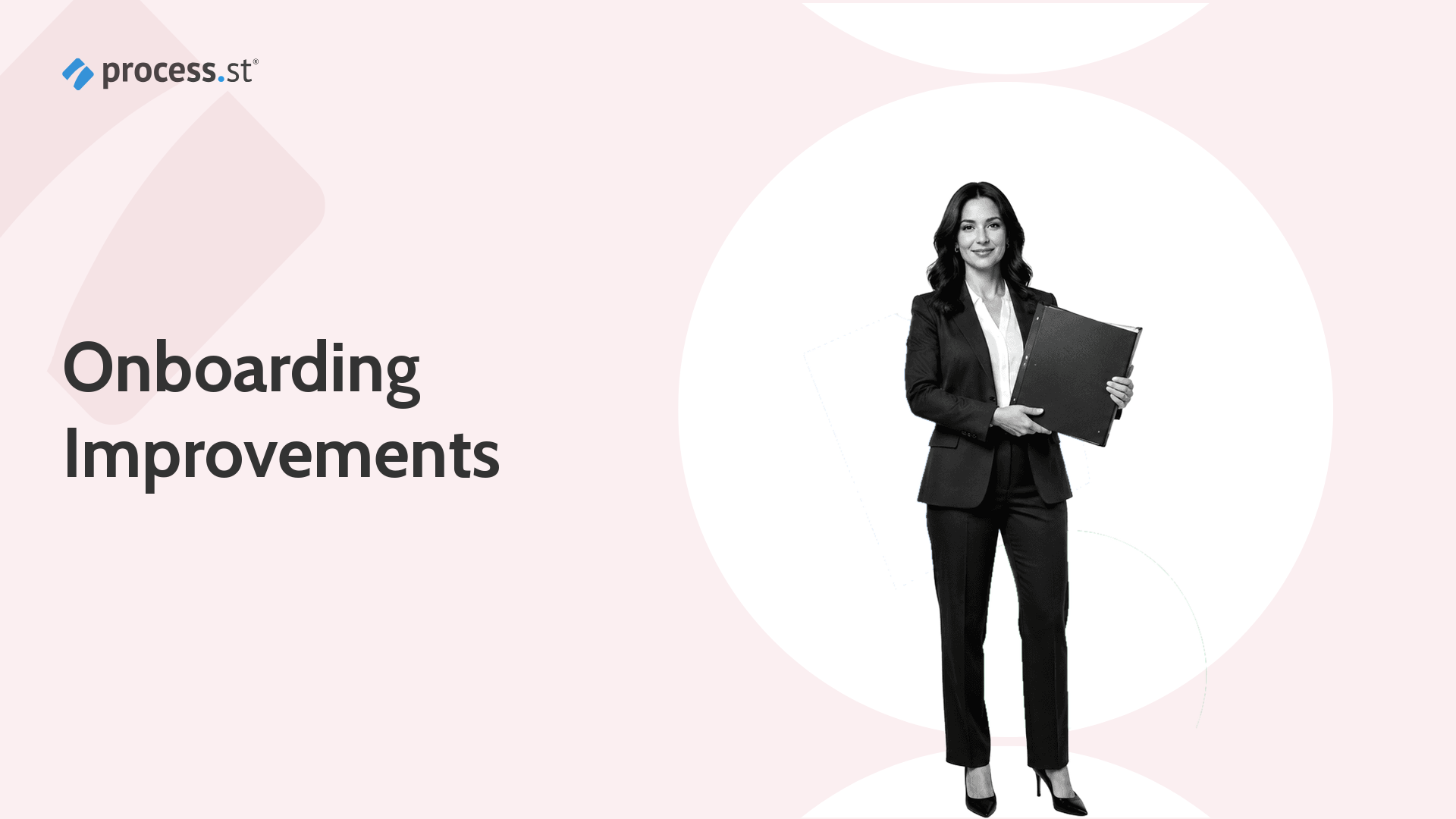 Header image for employee onboarding improvements, showing an HR manager holding an onboarding binder.