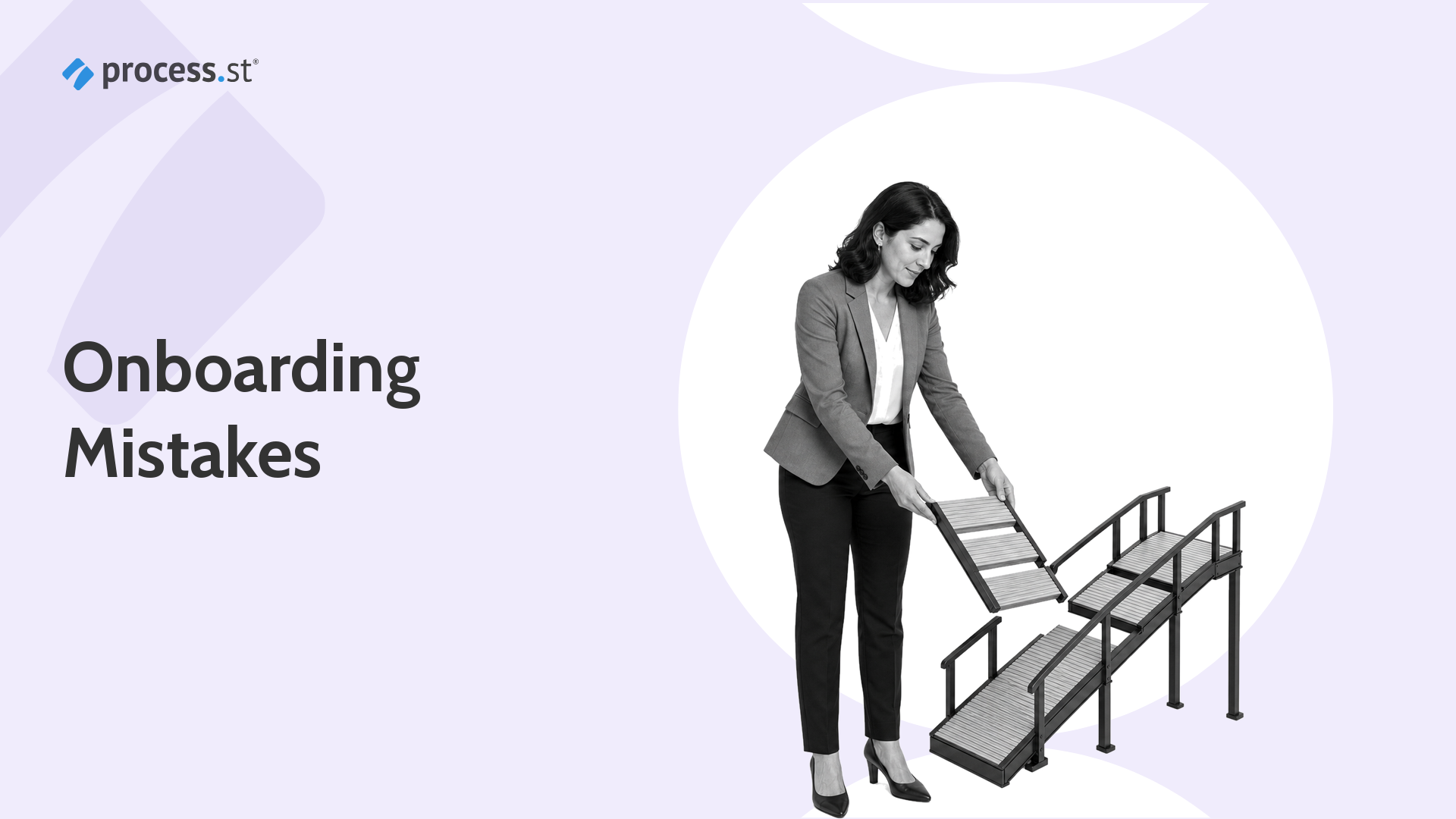 Header image for onboarding mistakes showing an HR lead repairing a broken onboarding ramp model