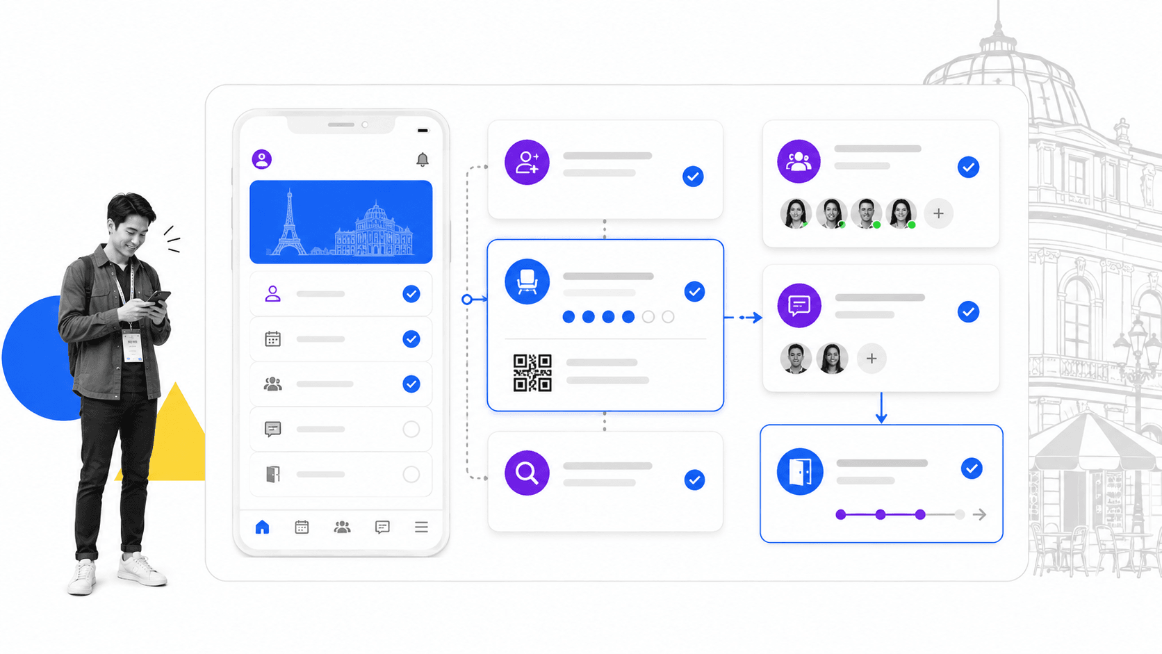 SaaStr Europa conference check-in workflow visual