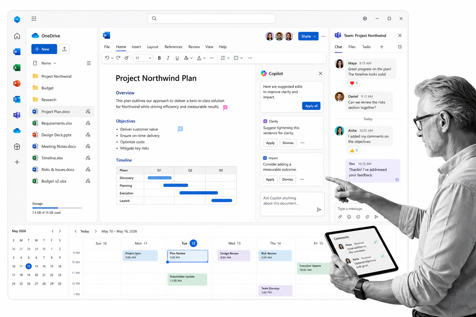 Microsoft 365 business tools interface illustration