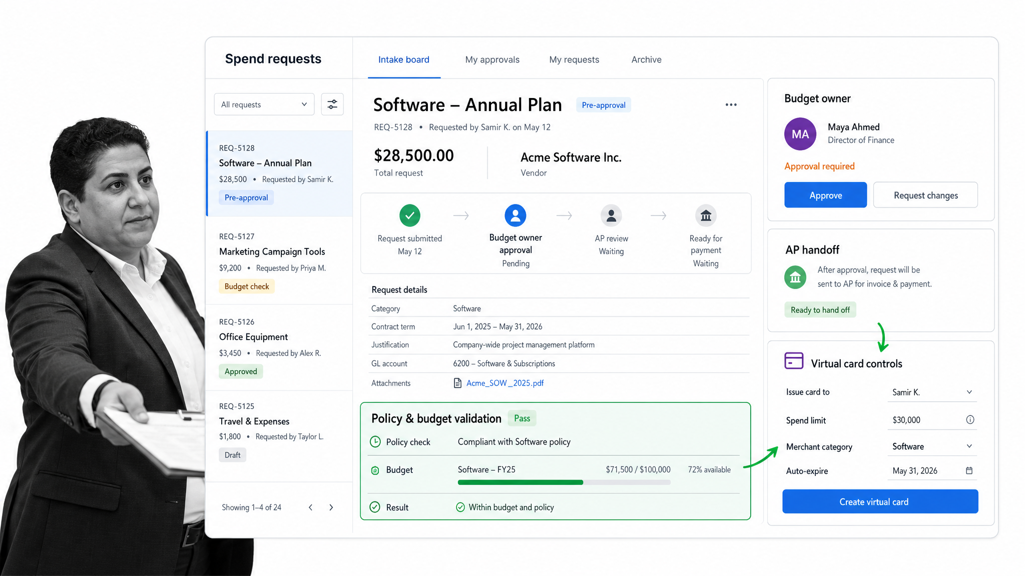 Airbase spend management workflow for procurement, AP, cards, and expenses.
