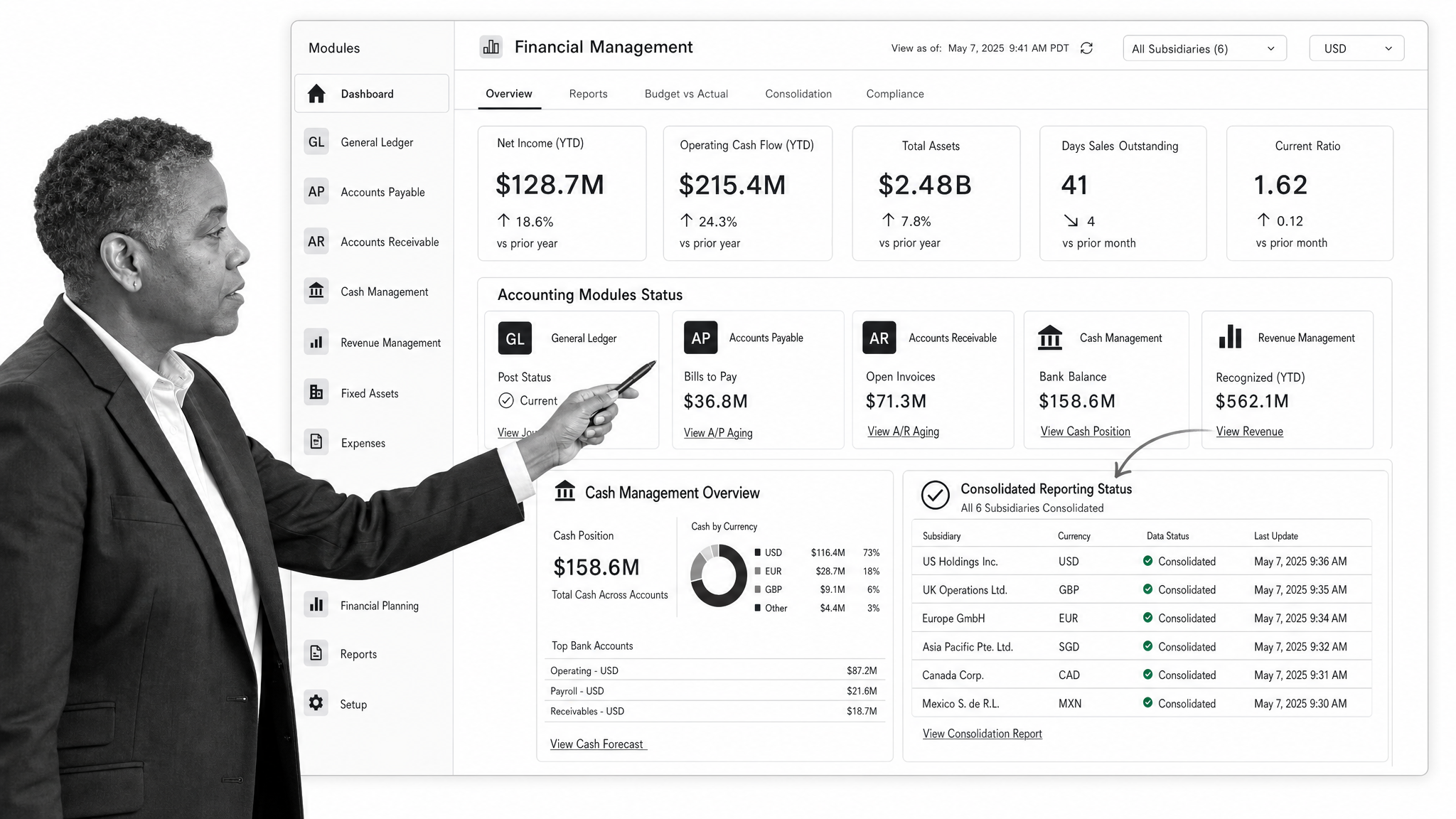 NetSuite financial management dashboard for ERP accounting operations.