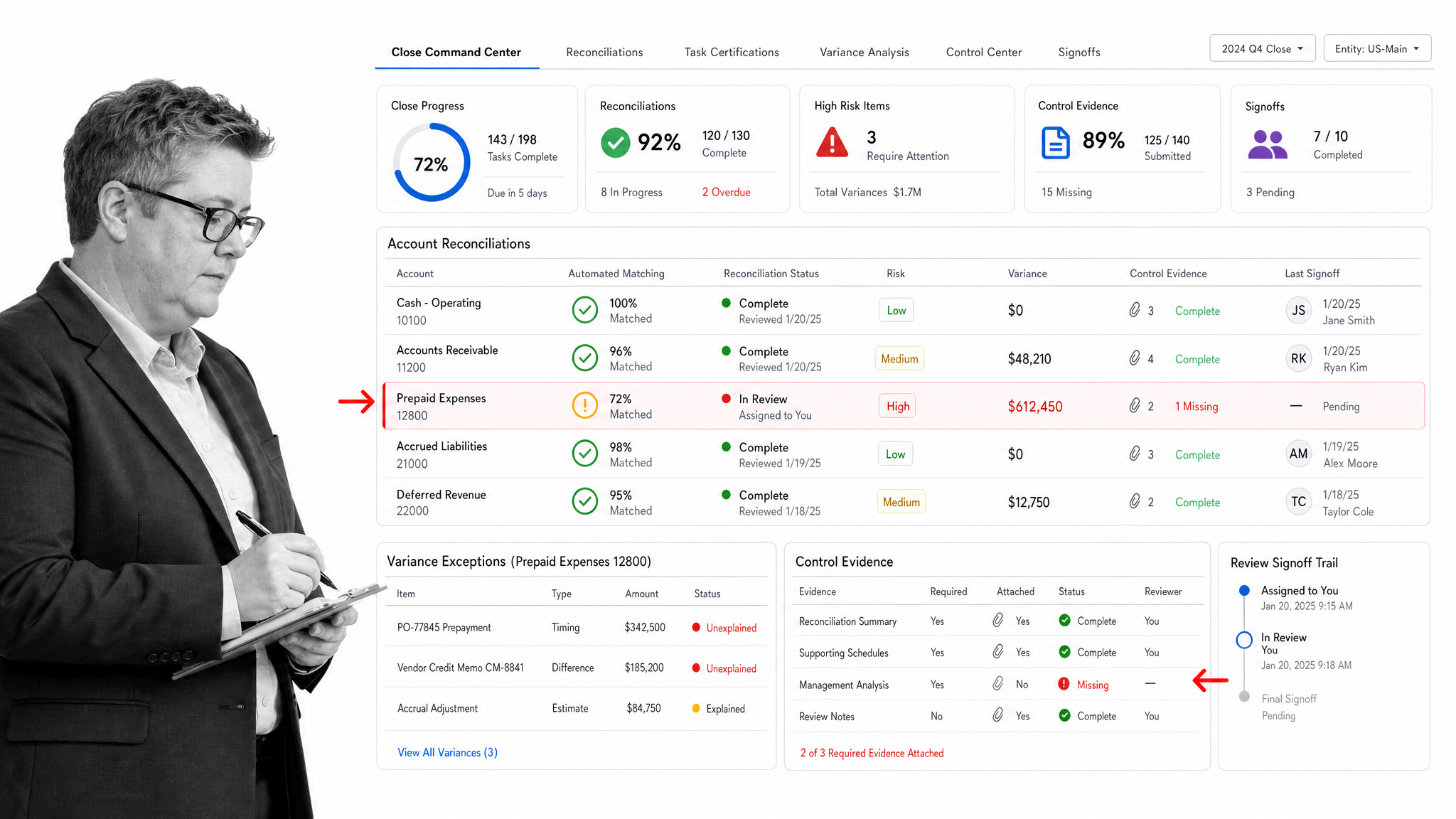BlackLine financial close management screen with reconciliations and controls.