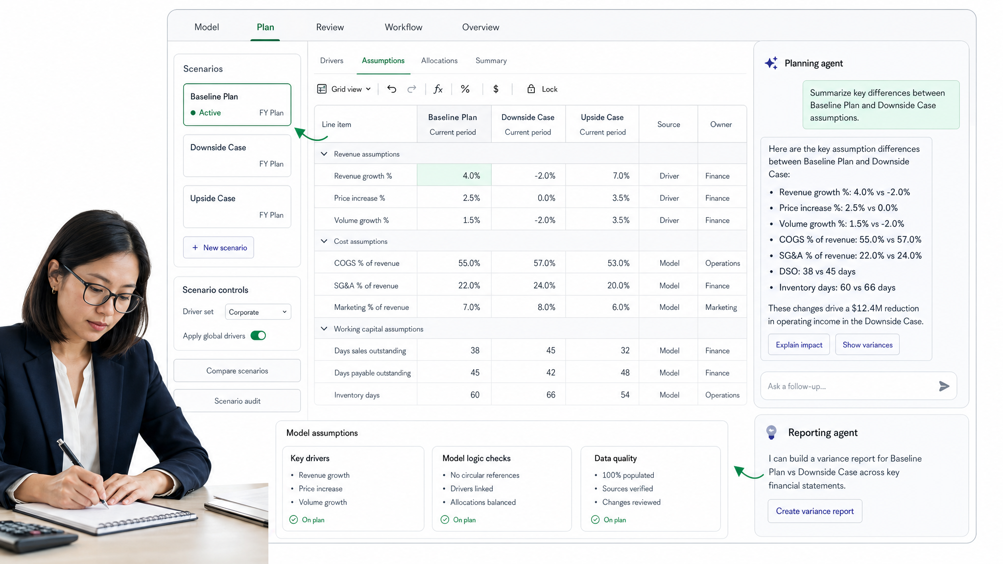 Vena financial AI software interface showing planning workspace