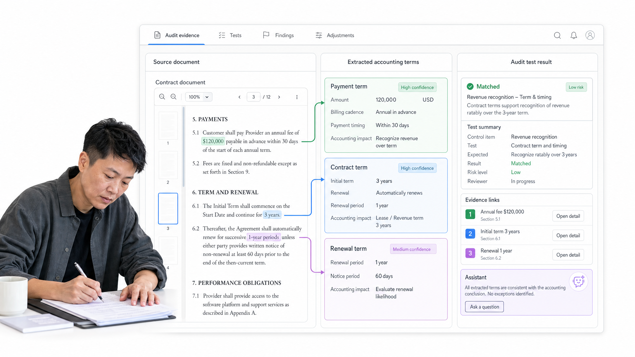 Trullion financial AI software interface showing audit evidence workspace