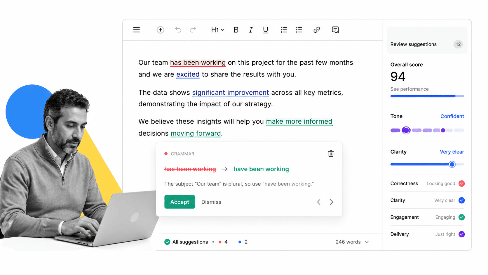Grammarly interface showing key features - Process Street