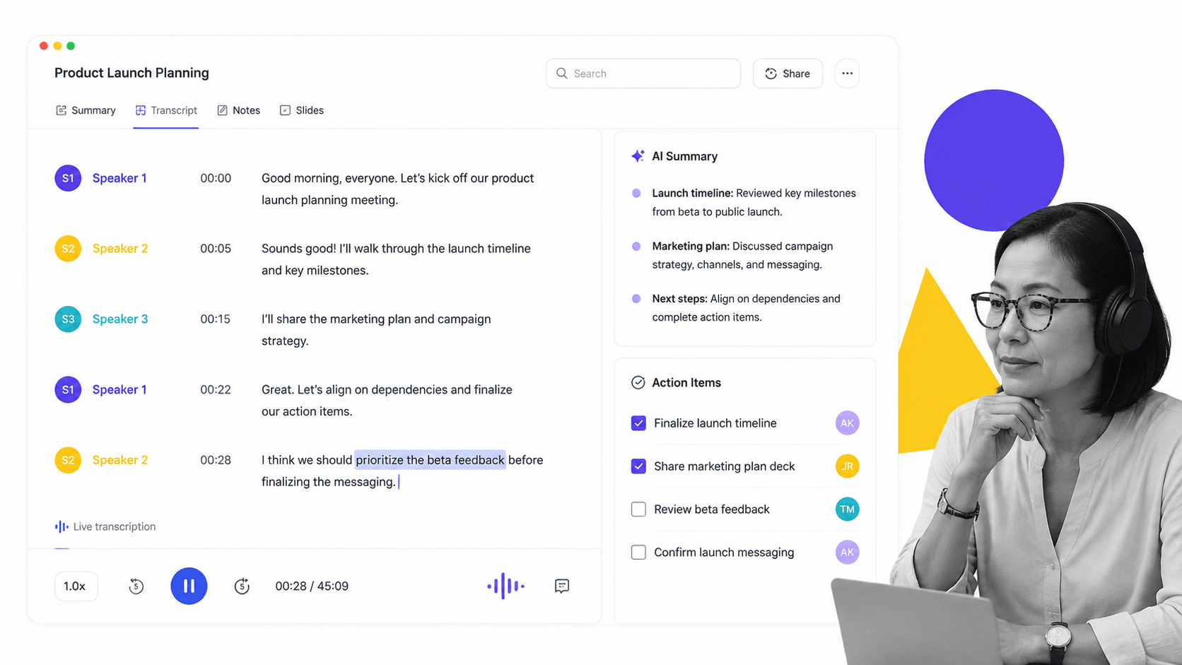 Otter.ai interface showing key features - Process Street