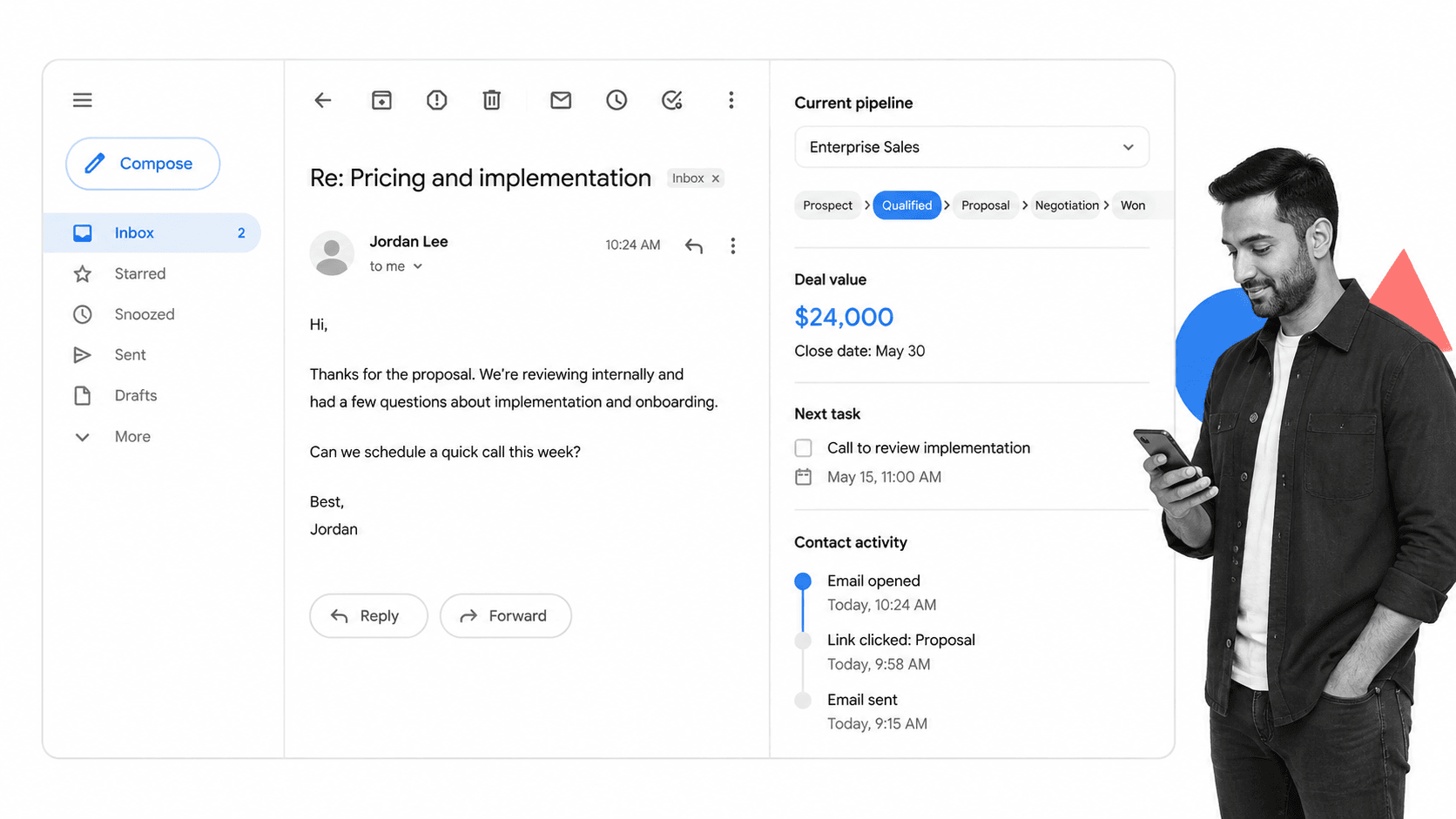 Gmail extension workflow illustration for Streak CRM for Gmail