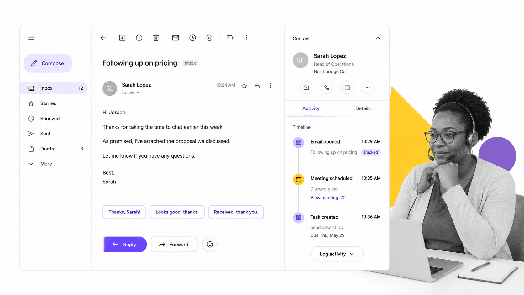 Gmail extension workflow illustration for HubSpot Sales